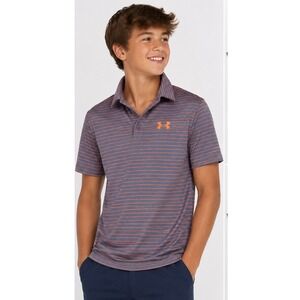 Under Armour Boys HeatGear Loose Fit Striped Polo Shirt Blue Orange YMD Medium